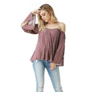 Sky Clothing Brand S NWT Top Off Shoulder Chain Gold Printed Corset Burgundy